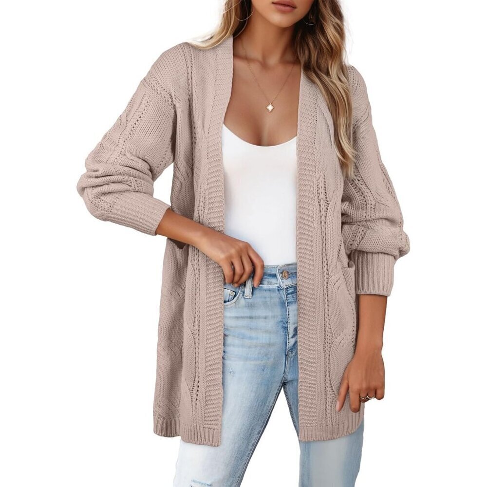 Women’s Acrylic Open Front Long Sleeve Oversized Cardigan with Pockets